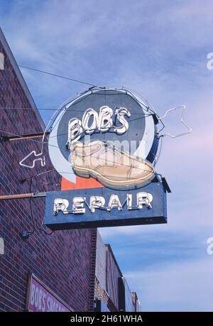 Bob s Shoe Repair sign Main Street Rapid City South Dakota ca. 1987 Stock Photo Alamy