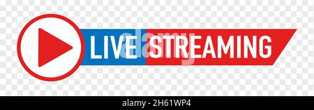 Red Live streaming logo - design element with play button for news and TV Stock Photo