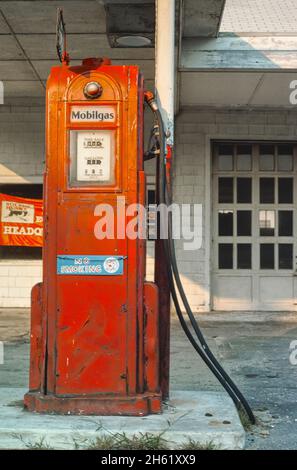 Mobil gas pump, Wilton, Connecticut; ca. 1976. Stock Photo