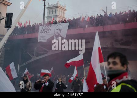 Warsaw, Poland. 11th Nov, 2021. November 11 is the anniversary of Poland regaining its sovereignity in 1918. March in Warsaw, Poland, on November 11, 2021. (Photo by Jakub Podkowiak/PRESSCOV/Sipa USA) Credit: Sipa USA/Alamy Live News Stock Photo