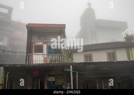 old buildings in jiufen old street,historic mountain village with narrow streets Stock Photo