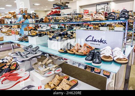 Jensen Beach Florida,Macy's Department Store,inside interior shopping market marketplace selling retail,women's shoes,Clarks sandals display Stock Photo - Alamy