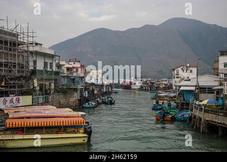 fish vendor,dried seafood market stall,tai o traditional fishing village,lantau Stock Photo