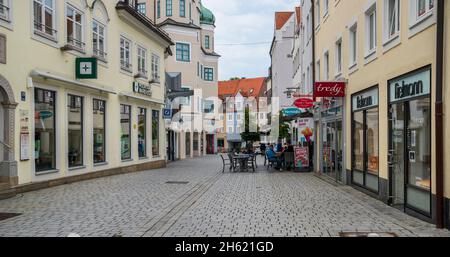 pedestrian zone with shops in the old town of kempten,bavaria Stock Photo