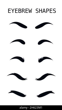 Set of Eyebrows shape. Eyebrow shapes. Various types of eyebrows. Makeup tips. Eyebrow shaping for women. Stock Vector