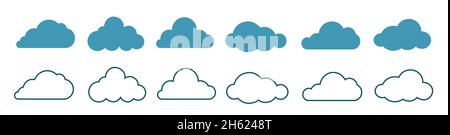 Big Cloud Flat two colour minimal icon set. Vector Stock Vector