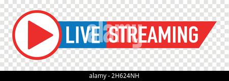 Red Live streaming logo - vector design element with play button for news and TV Stock Vector