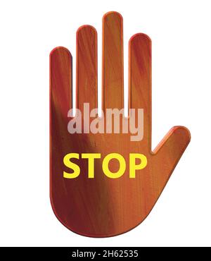 Orange Red Stop Hand Sign Signal Stock Vector