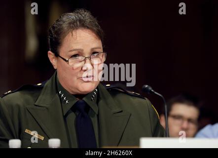 United States Border Patrol Chief Carla Provost delivers testimony on immigration policy before the Senate Judiciary Committee, Subcommittee on Border Security and Immigration, in Washington, D.C., Dec. 12, 2018. Stock Photo