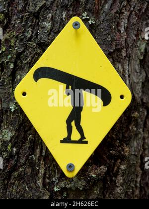 camping in canada,ontario,kawartha highlands provincial park,canoe portage,exercise,marker on a tree Stock Photo