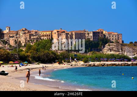 the sandy beach of Parghelia with its bathers 14 September 2021 Tropea Italy Stock Photo