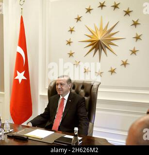 Turkish President Recep Tayyip Erdogan at the Turkish presidential palace in Ankara, Turkey, Sept. 8, 2014. Stock Photo