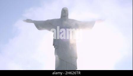 Rio de Janeiro, Rio de Janeiro / Brazil - Circa October 2019: Aerial view of Cristo Redentor, Christ the Redeemer Statue over Rio de Janeiro City, Bra Stock Photo
