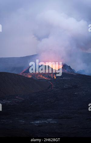 Fagradalsfjall volcano eruption in Iceland. September 2021 Stock Photo