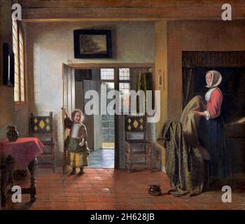 Pieter de Hooch. Painting entitled 'The Bedroom' by the Dutch Golden Age painter, Pieter de Hooch (1629-1684), oil on canvas, c. 1658/60 Stock Photo