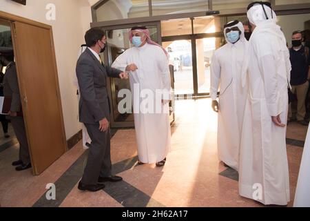 Reportage:  Defense Secretary Dr. Mark T. Esper meets with Qatari Deputy Prime Minister and Minister of State for Defense Affairs Dr. Khalid bin Muhammad Al-Attiyah, Qatar, Oct. 3, 2020. Stock Photo