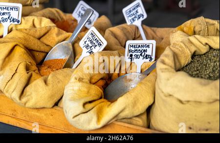 Assortment of herbs and spices Ajaccio market France Stock Photo