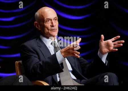 Former Dept. of Homeland Security Secretary Michael Chertoff shares thoughts about his experience with the agency during a panel discussion as DHS marks its 15th anniversary at the Ronald Reagan Building in Washington, D.C., March 1, 2018. Stock Photo