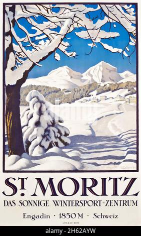 ST. MORITZ - Vintage Travel Poster - Winter Sport - Plinio Colombi (1873-1951) Switzerland, Suisse, Swiss, Schweiz Stock Photo