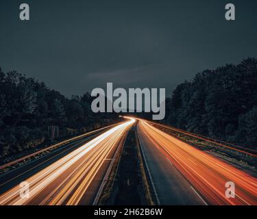 Long exposure of a freeway in Germany at night. Stock Photo
