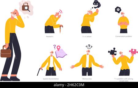 Memory Less Person Alzheimer dementia symptoms, elderly flat character and symptom of ...