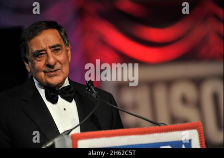 Secretary of Defense Leon Panetta delivers remarks at the 2012 USO Gala at the Washington Hilton in Washington, D.C., Nov. 2, 2012. Stock Photo