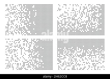 Pixel disintegration, decay effect. Various rectangular elements made of square shapes. Stock Vector