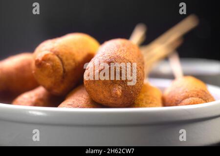 Corn dog cooked with sausage and wheat dough with the addition of corn flour Stock Photo