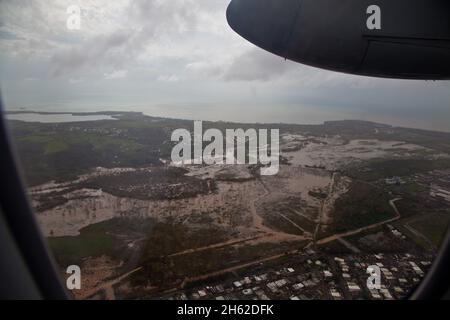 Flooding can be seen from the air as a U.S. Customs and Border Protection, Air and Marine Operations, DHC-8 prepares to land in Aguadilla, Puerto Rico, September 22, 2017 Stock Photo