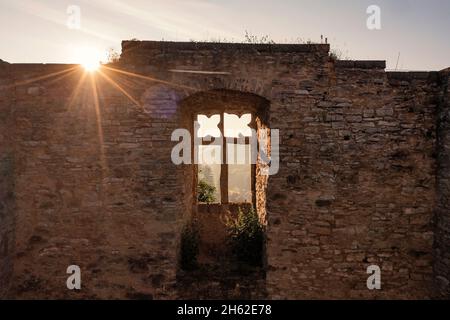 germany,thuringia,rural community geratal,liebenstein,liebenstein castle ruins,sunrise,wall,window,indoor shot Stock Photo