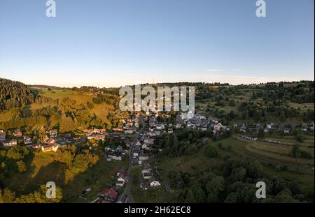 germany,thuringia,rural community schwarzatal,deesbach,village,overview,morning light Stock Photo
