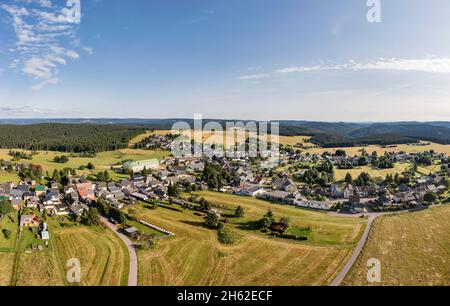 germany,thuringia,großbreitenbach,neustadt am rennsteig,village,mountain meadows,overview,landscape,aerial view Stock Photo