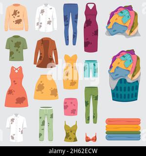 dirty clothes and a laundry basket, vector illustration Stock Vector