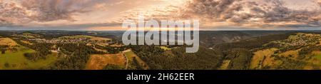 germany,thuringia,rural community schwarzatal,oberweißbach,deesbach,observation tower,landscape,forest,mountains,360 –° panorama Stock Photo