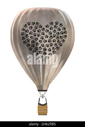 Shiny Silver Hot Air Balloon with Paw Print in Heart Shape Stock Vector