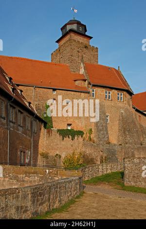 pallas (erbacher herrenhaus),behind it the keep,breuberg castle,odenwald,hesse,germany Stock Photo