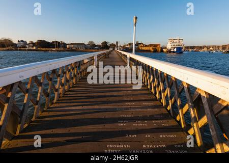 england,isle of wight,yarmouth,yarmouth wooden pier and yarmouth skyline Stock Photo