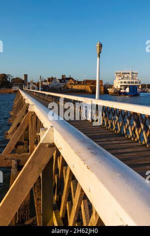 england,isle of wight,yarmouth,yarmouth wooden pier and yarmouth skyline Stock Photo