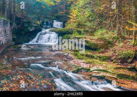 Tompkins Falls on Barkaboom Stream in autumn. Delaware County. New York. USA Stock Photo