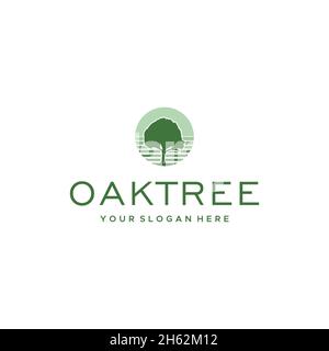 minimalist OAKTREE circle leaf plants logo design Stock Vector