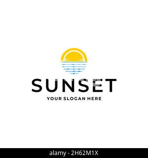 Modern SUNSET sun spherical shadow logo design Stock Vector