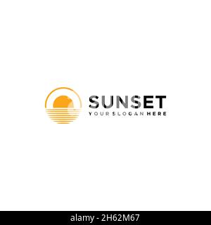 minimalist SUNSET sun spherical shadow logo design Stock Vector
