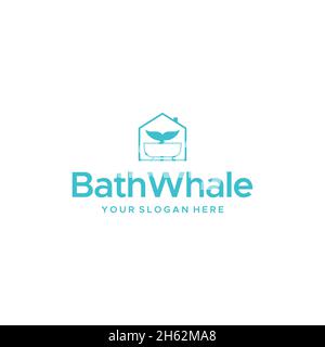 minimalist BathWhale bathtub building logo design Stock Vector