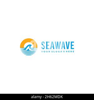 Modern SEAWAVE waves sunset shadow logo design Stock Vector