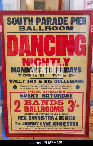 england,hampshire,portsmouth,portsmouth museum,vintage poster advertising nightly dancing on the south parade pier Stock Photo