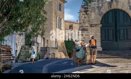 entrance to le château in pézenas in summer. first mentioned in 1118. completely destroyed in 1632 by order of richelieu. Stock Photo