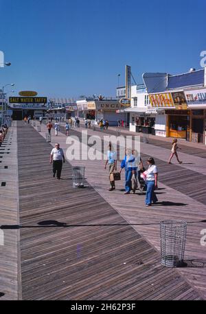 Boardwalk above, Seaside Heights, New Jersey; ca. 1978. Stock Photo