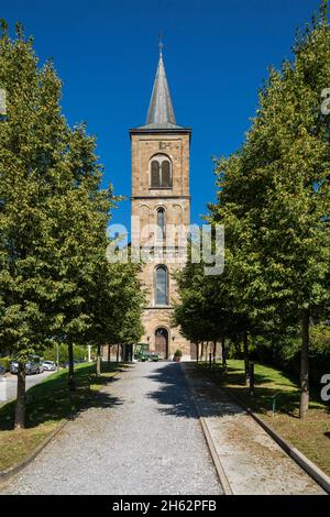 germany,wuelfrath,wuelfrath-duessel,bergisches land,niederbergisches land,niederberg,rhineland,north rhine-westphalia,protestant church in the village of duessel,bell tower Stock Photo