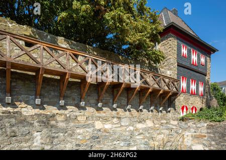 germany,ratingen,bergisches land,rhineland,north rhine-westphalia,former city fortifications,trinsenturm with city wall and battlement at the rathauspark,in the defense tower the doll museum and toy museum Stock Photo