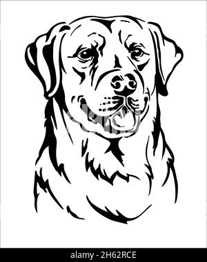 Labrador retriever dog black contour portrait. Dog head in front view vector illustration isolated on white. For decor, design, print, poster, postcar Stock Vector